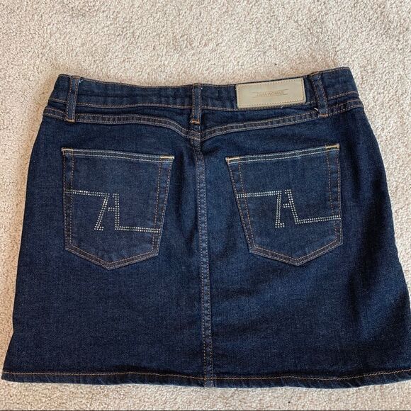 ZARA denim jean mini skirt rhinestone pockets Sz 6 stretchy western stampede - Picture 7 of 7